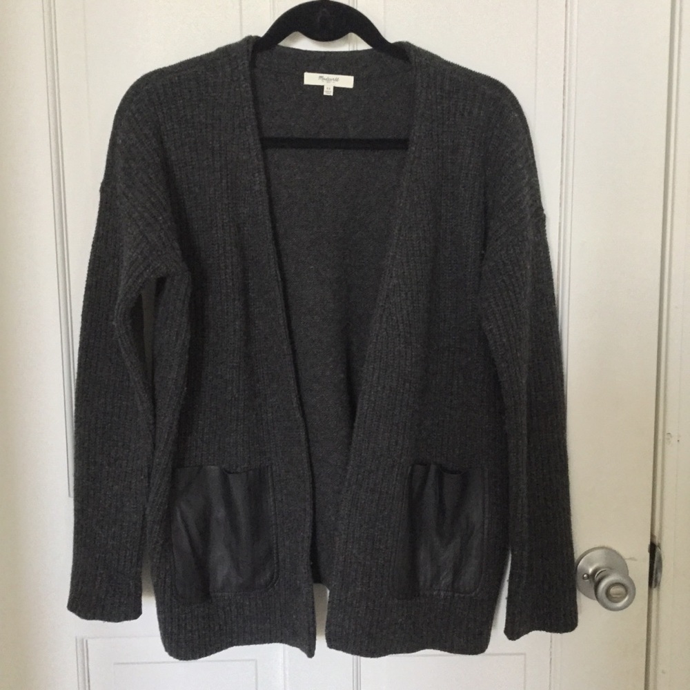 Madewell merino wool cardigan w/leather pockets